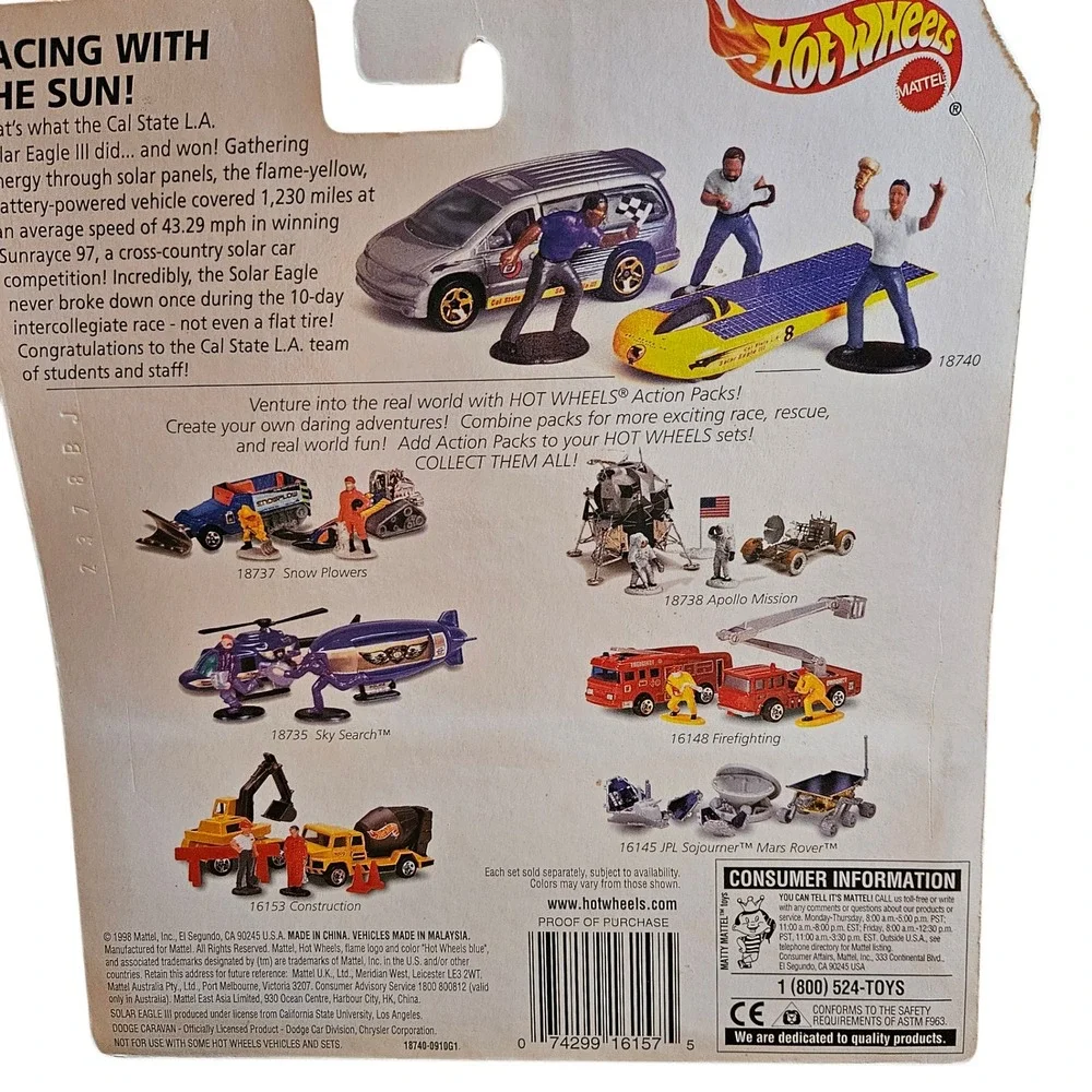 Hot Wheels Solar Racing Action‎ Pack Cal State LA Solar Eagle III 18740 1998 NOS